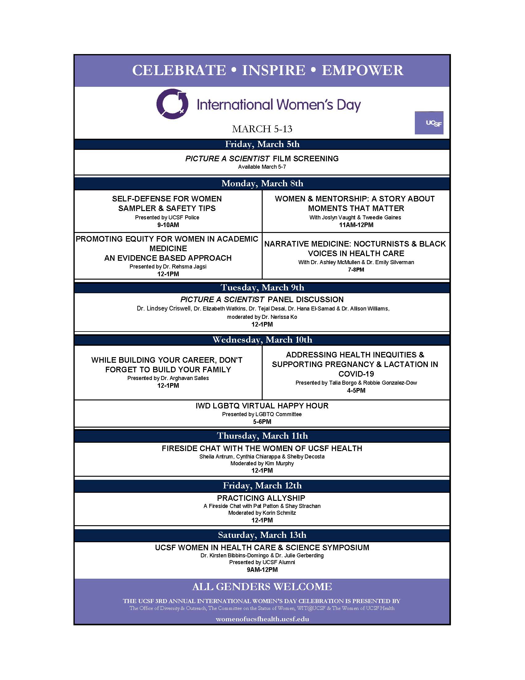 International Women's Day 2021 Calendar of Events Women of UCSF Health